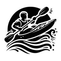 A man in a kayak is depicted in the logo vector