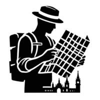 A man with a map and hat is holding a map vector