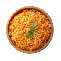 Cooked Couscous Garnished with Parsley in a Bowl on a transparent background png