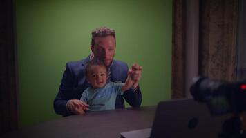 A Parent and Child Call Happening in a Professional Studio Setting Environment video