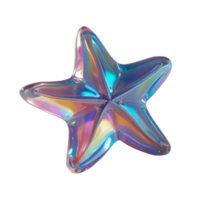 3D chrome element in Y2K style, isolated background, liquid holographic metal. Star made of glass with rainbow effect, colorful shiny, reflective surface. png