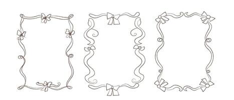 Elegant hand drawn bow frames for decorative design and craft projects vector