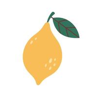Lemon Fruit illustration. Lemon icon. Organic vitamins and healthy nutrition. Isolated Lemon with green leaf. Flat design, doodle style. Graphic print for t-short. vector