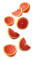 grapefruit pieces falling down . falling grapefruits . grapefruit falling down . grapefruit pieces falling from the top for healthy and organic food campaigns isolated. grapefruit flying png