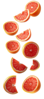 Grapefruit pieces falling down isolated creating a refreshing and vibrant design ideal for healthy food promotions and organic lifestyle visuals png