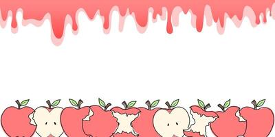 Fresh ripe red apples pattern. Slices and whole Doodle drawn apple. Summer autumn harvest garden background. vector