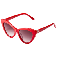Vibrant Red Cat-Eye Sunglasses with Glossy Frame and Gradient Lenses in Studio Setup png