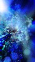 A bright blue galaxy rotates planets and meteors, changing perspective and emphasizing the depth of endless space. video
