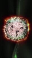 Abstraction of cosmic energy. Liquid plasma sphere on a misty green background, radiates light, creating a unique atmosphere of space. video