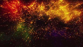 A sparkling background of golden yellow-red particles, chaotically changing direction as they fall. video