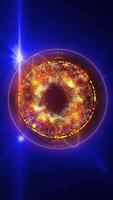 An abstraction of cosmic energy. An illusory sphere, the core of which flares up like fireworks, plays with golden rings of light, emphasizing the creativity and alluring mystery of space. video