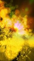 A bright yellow spiral galaxy rotates planets and meteors, changing perspective and emphasizing the depth of endless space. video