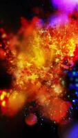 A vibrant spiral galaxy in red and gold hues rotates planets and meteors, changing perspective and emphasizing the depth of endless space. video