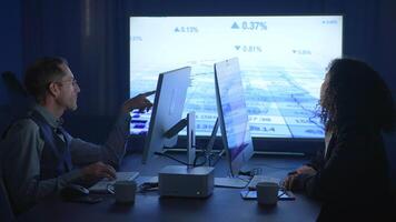 A Business Meeting focusing on InDepth Data Analysis Presented on Screens and Monitors video