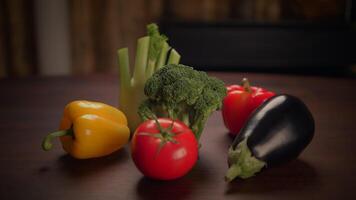 A Colorful Array of Fresh Vegetables Displayed Beautifully on a Wooden Table Surface video