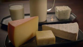 A Beautifully Arranged Selection of Assorted Dairy Products, Elegantly Displayed on a Tray video