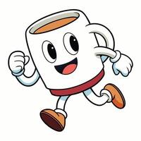 a cartoon coffee mug running with its eyes open vector