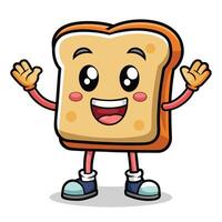 a cartoon slice of bread with arms up and a smile funny character vector