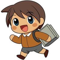a cartoon boy with a backpack and a smile, vector