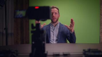 An Engaging Speaker Positioned in Front of a Green Screen Utilizing a Professional Camera video