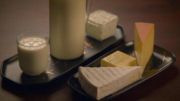 An Assortment of Fine Cheeses and Fresh Milk Beautifully Displayed in an Elegant Presentation video