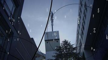 5G Communication Antenna Tower Sending Mobile Phone Data Signal Wireless Transmitting video