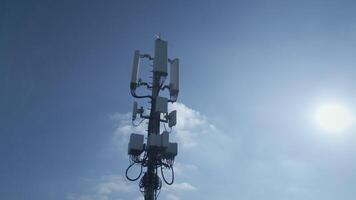 5G Communication Antenna Tower Sending Mobile Phone Data Signal Wireless Transmitting video