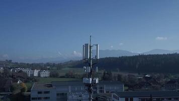 5G Communication Antenna Tower Sending Mobile Phone Data Signal Wireless Transmitting video