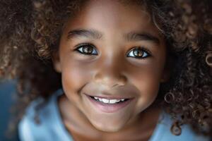 Smiling black child close-up evoking joy photo
