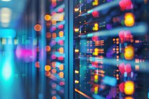 Server room, Data Center. Big Data Storage. cloud computing technology. Neural network photo