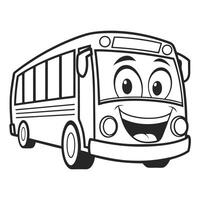 cartoon bus with smiling face and eyes, vector