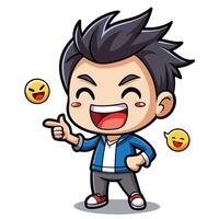 a cartoon boy pointing at something with emoticions vector
