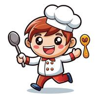 cartoon chef running with a spoon and spatula vector