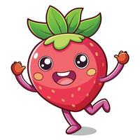 strawberry character running and smiling vector