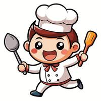 cartoon chef running with a spatula and spatula funny character vector