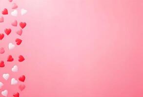 a pink background with hearts and hearts falling from the sky photo