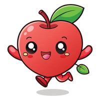 a cartoon apple running with its eyes closed, vector