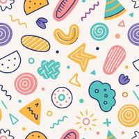seamless pattern with colorful shapes and icons vector