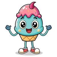 ice cream cartoon character with hands up and eyes closed vector