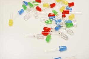 A set LEDs. The LEDs are in on a white background. A set of diodes. photo