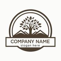 a logo for a company with a tree and mountains vector