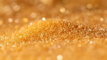 Macro shot of golden grains with a sparkling texture, creating a bokeh effect in the background, giving a warm and vibrant appearance photo