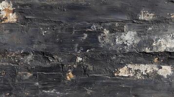 A close-up of weathered black wood with rough uneven texture and peeling layers, showcasing natural decay and rustic details photo