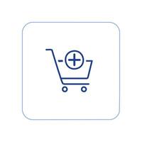 Shopping cart with plus sign. Add to cart icon. Flat design style. vector