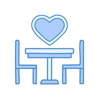 Table and chairs with heart flat icon for infographic, website or app. vector