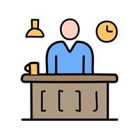 Man working at office desk, line color icon. illustration. vector
