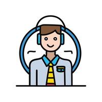 call center worker with headset and microphone illustration line and fill style vector