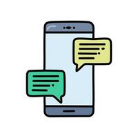 Smartphone with speech bubbles. illustration in doodle style. vector