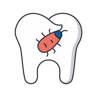 Tooth with cockroach icon. illustration in line style. vector