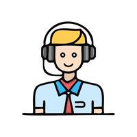 Customer service call center operator with headset. Flat style illustration. vector